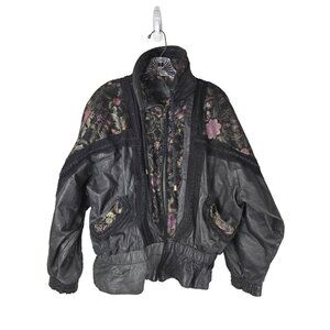 Vintage Nevada Blues‎ Leather & Brocade Bomber Jacket M